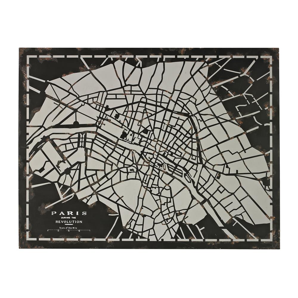 ELK Home 51-10117 City Map-Laser Cut Map Of Paris Circa 1790 in Distressed Black Metal Work. Map Is Laser Cut On Metal.